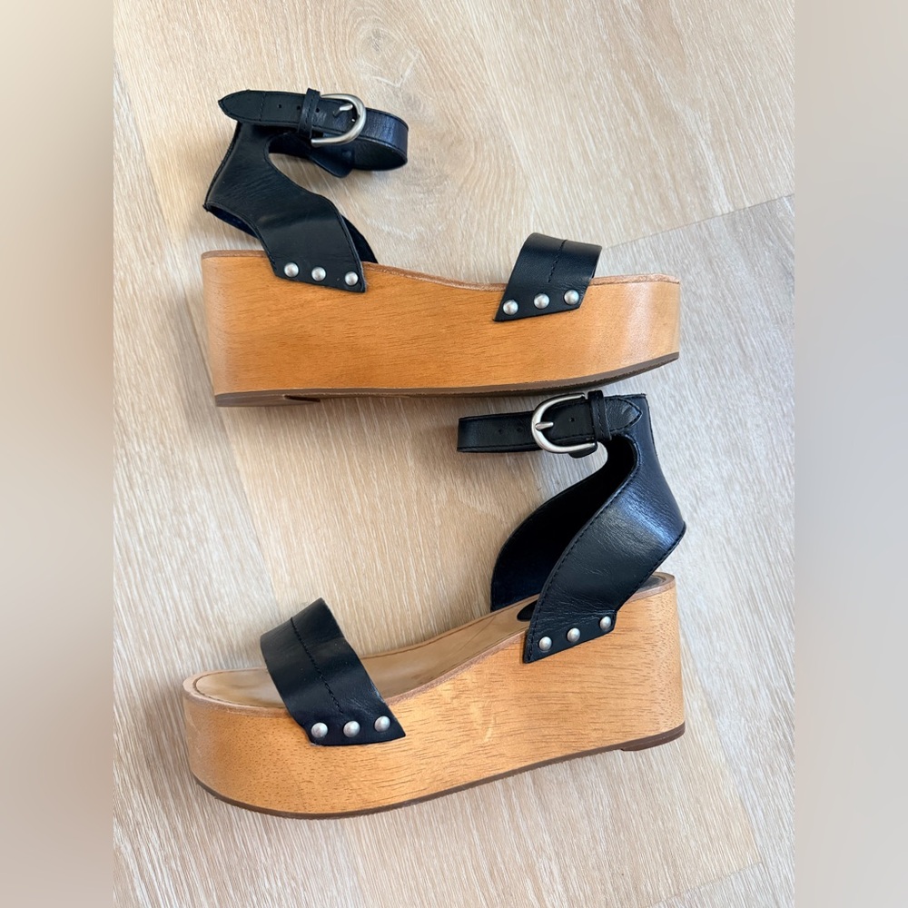 Frye Alva Flatform Wood Wedge Sandals Leather Platform Ankle Strap Women’s 9.5 - Picture 6 of 8